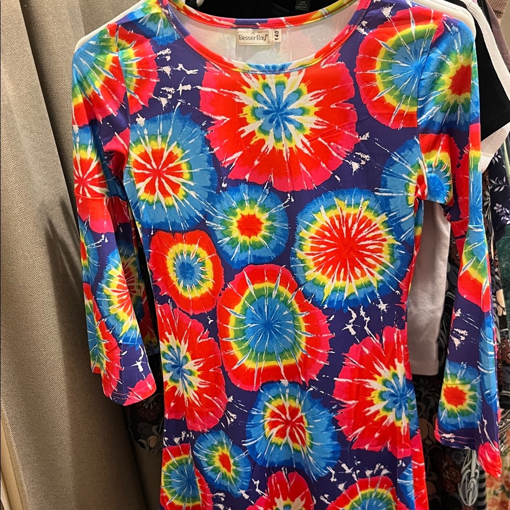 Colorful Girl’s Dress With Bell Sleeves